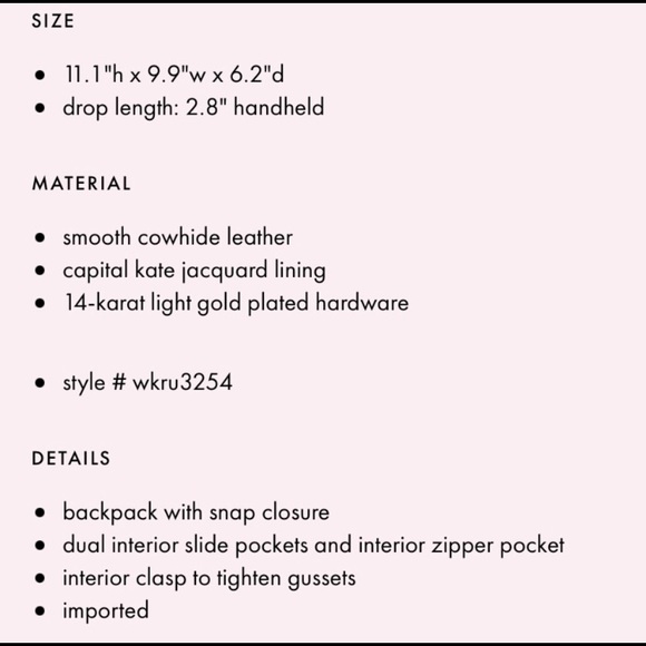 ♠️ Kate Spade ♠️ Hamilton Heights Cody Navy “Off Shore” Leather Backpack - Picture 7 of 8